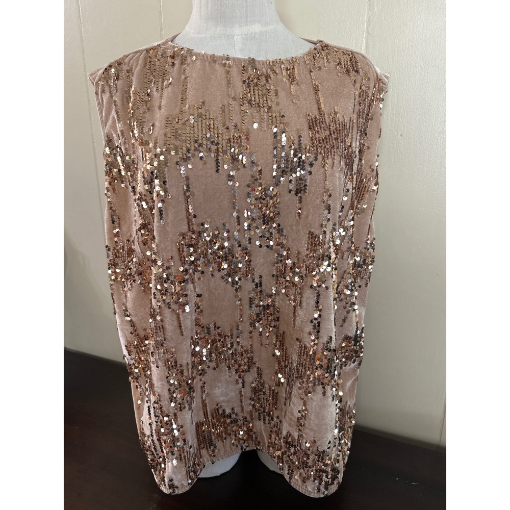 Marc New York Andrew Marc Champagne Velvet Sequin Sleeveless Top One Size 1934
